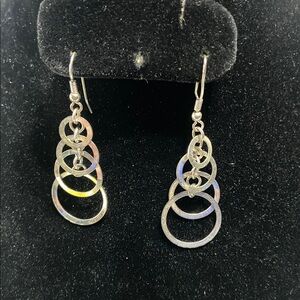 Silver Tone Multi Link Hoop Dangle Hook Earrings Pierced